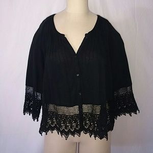 3/4 sleeve gauzy embroidered blouse
